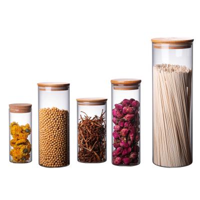 China Borosilicate Cookie Candy Honey Glass Food Storage Sustainable Hot Eco-Friendly Jar With Airtight Bamboo Lid Storage Jar for sale