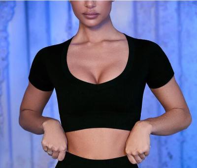 China Anti-Wrinkle Gymonna Women Summer Compression Quick Dry Seamless Crop Top Shirt for sale