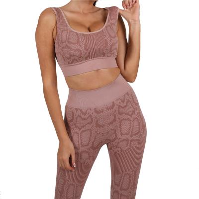 China Gymonna 2PCS Women's Breathable High Waist Snake Print Seamless Workout Running Yoga Equipment Sets for sale