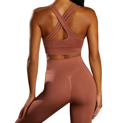 China Breathable yoga crack! crack! Gymonna Women Girls Fitness Yoga Wear Seamless Fitness Legging and Bra Set for sale