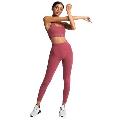 China Antibacterial Wear Antibacterial Seamless Fitness Gym Set Yoga Women Gymonna Leggings Bra Private Label Workout Sets for sale