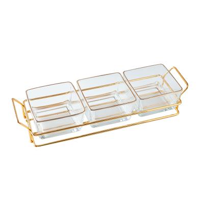 China Viable Portable Glass Dried Fruit Bowl Snack Tray With Handle Lounge Snack Tray for sale