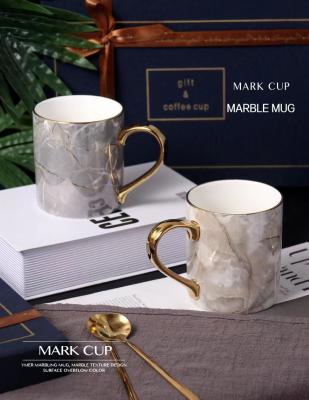 China Viable Wholesale Custom Office Coffee Marble Handle Gold Logo Ceramic Mug Gift Set for sale