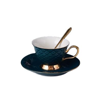 China Sustainable New Style Tea Cups And Saucers Lunch Blackish Green Coffee Cup And Saucer for sale