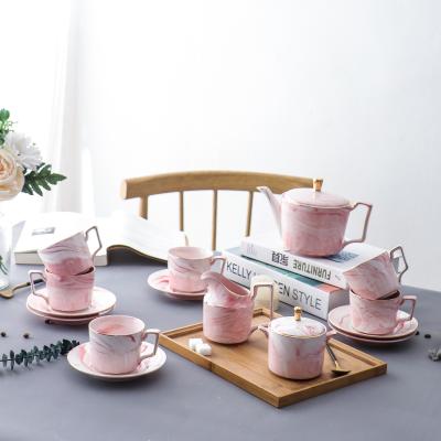 China Marble Coffee Water Viable Set Pattern Afternoon Tea Set Family Head Rose Tea Cup and Saucer Set for sale