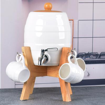 China Sustainable Beverage Dispenser With Faucet And Tray Set Bamboo Ceramic Cold Water Kettle Set for sale