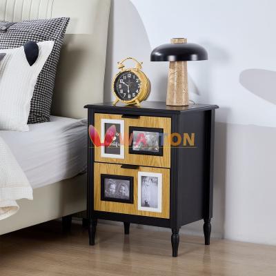 China Modern Nightstand with 2 Drawer Black End Table with Legs Large Modern Solid Wood Bedside Table Nightstand Organizer for Bedroom for sale