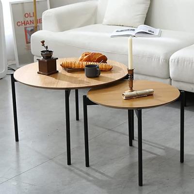 China Modern Coffee Table Set Of 2 Nesting Side End Tables , Modern Tables For Living Room Wooden Table Top And Sturdy Metal Frame for sale