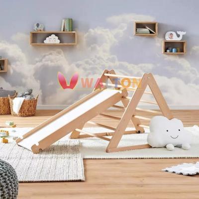 China Foldable Wooden Climbing Frame Pine Wood with Slide Climbing Toys for Toddlers and Indoor Baby Kids Triangle Climber Wooden Ladder for sale