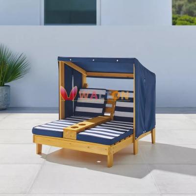 China Modern Kids Wooden Outdoor Sofa Double With Cup Holders Kids Backyard Furniture Kid's Patio Furniture With Tent for sale