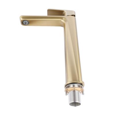 China Stream Factory Supplier Custom Design Gold Brass Hotel Sink Tall Basin Faucets Commercial Bathroom Faucet With Hot And Cold Water for sale