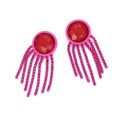 China 2021 New Exaggerated Colorful Diamond Tassel Retro Metal Paint Earrings from CLASSIC for sale