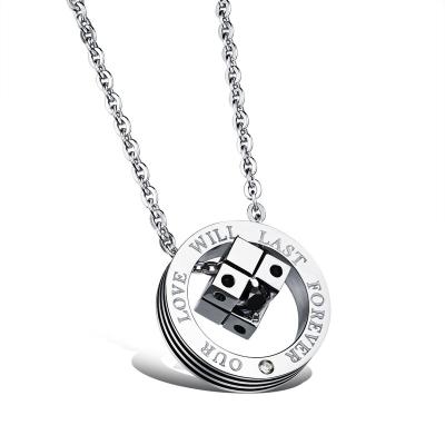 China 2021 CLASSIC Rubik's Cube Couples Love Pendant Titanium Steel Necklace Gift For Lover for sale