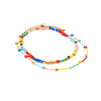 China 2021 CLASSICS double color rice bead flower necklace exaggerated bohemian bead stacked collarbone chain in Europe and America for sale