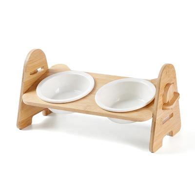 China 2021 Sustainable Bamboo Wooden Pet Food Bowl Raised Feeder Rack for sale