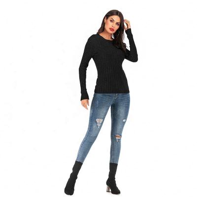 China Dry Cleaning Day Solid Color Crewneck O-Neck Long Sleeves Black Women's Sweater for sale