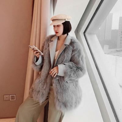 China Anti-wrinkle Women Clothing Faux Fox Fur Fashionable Medium Length Fur Suit Women Coats And Jackets for sale