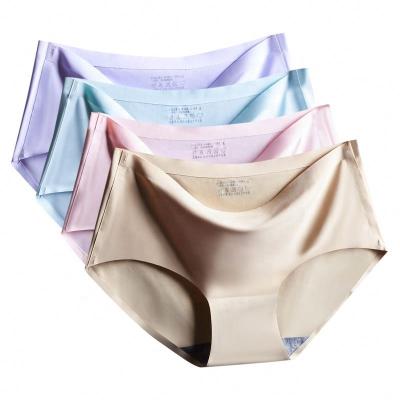 China Breathable Women's Plain Dyed Panties Underwear Ice Silk Briefs Women Plus Size Seamless Panties for sale