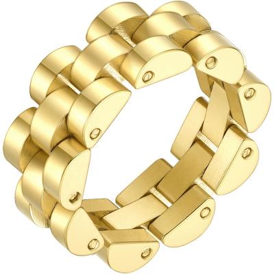 China FASHIONABLE Watch Band Shape Link Chain Accessories Ring High Quality 18K Gold Plated Stainless Steel Jewelry For Women Gift Party R204076 for sale