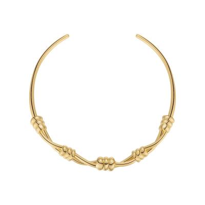 China Original Design Punk 18K Gold Plated Jewelry Brass Thorns Twist Rope Knot Charms Choker HipHop Punk Necklace P223352 for sale