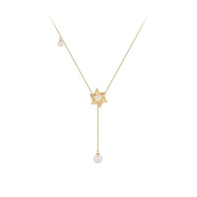 China Original Trendy Windmill Pearl Link Chain Pendant Design 18K Gold Plated Jewelry Gold Brass Color For Women Party Necklace P223365 for sale