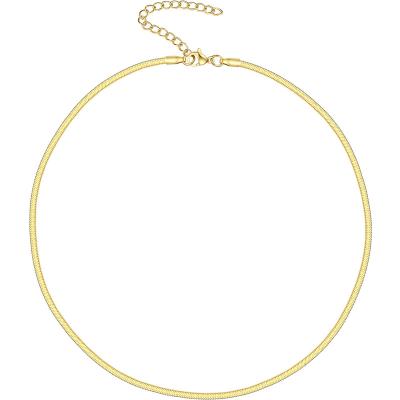 China FASHIONABLE Snake Width 3MM Smooth Flat Fishbone Chain Accessories Necklaces Fashion 18K Gold Plated Color Necklaces For Women P193045 for sale