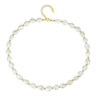 China TRENDY Natural Pearl Beaded Chain Allergy Free Necklaces High Quality 18K Gold Plated Stainless Steel Jewelry For Women's Gift P193050 for sale