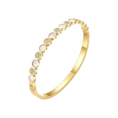 China TRENDY Cubic Zircon Round Shell Bangle Bracelets Cuff Bangles High Quality 18K Gold Plated Stainless Steel Jewelry Women Gift Party for sale