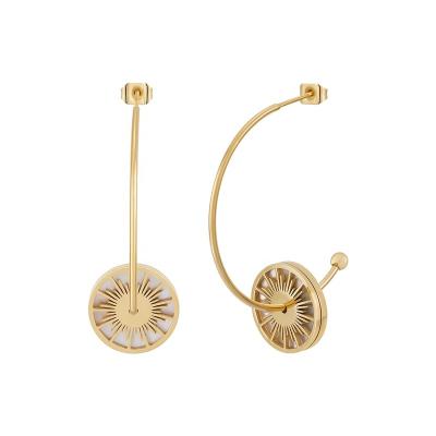 China FASHIONABLE C Shape Shell Double Round Earring Latest Breakthrough 18K Gold Plated Stainless Steel Jewelry Women Accessories Earrings E23149 for sale