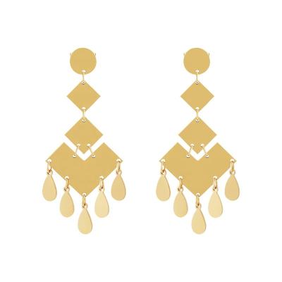 China Latest Trendy Drop Geometric Tassel Water Rhombus 18K Gold Plated Stainless Steel Jewelry For Women Party Accessories Earrings E231502 for sale