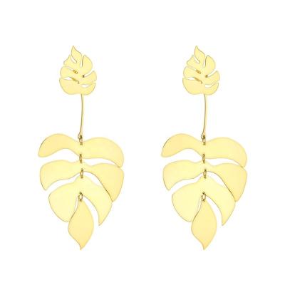 China TRENDY Dangle Leaf Earring For Women Drop Earrings High Quality 18K Gold Plating Stainless Steel Jewelry For Women Gift Party EB191061 for sale