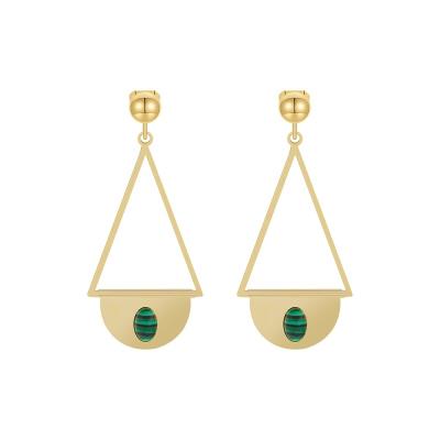 China Latest Trendy Piercing Triangle Hollow Green Stone Dangle Earrings Drop Earrings 18K Gold Plated Stainless Steel Jewelry Gift E231500 for sale