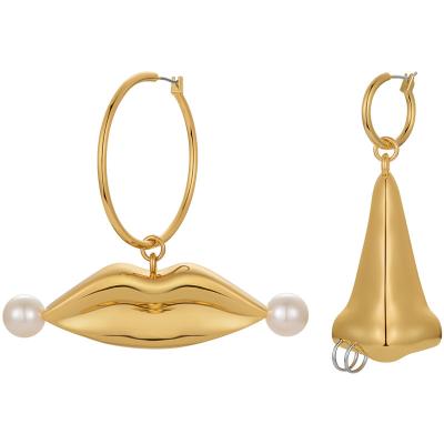 China FASHIONED Exaggerated Nose Lips Earrings Latest 18K Gold Plated Brass Jewelry For Women Party Accessories Circle Earrings E221388SG for sale