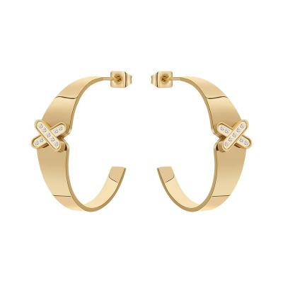 China TRENDY X Shape Zircon Circle Earring Trendy 18K Gold Plated Stainless Steel Jewelry Accessories Earrings For Women Gift Party E231506 for sale