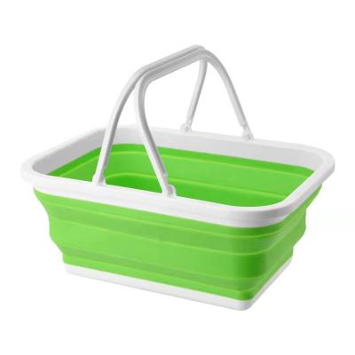 China Sustainable Kitchen Tools Fruit Food Silicone Drain Storage Basket Fruit Wash Silicone Plastic Folding Drain Basket for sale