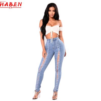 China 2022 New Street Viable High Waist Butt Lift Jeans For Women Skinny Womens Pants Lace Up Jeans Breathable Denim Pants for sale