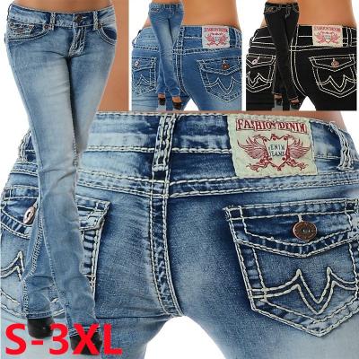 China 2022 Viable Wholesale Custom Denim Pants For Women Skinny Ladies Slim Retro Low Waist Pockets Blue 3XL Womens Jeans Long Trousers for sale