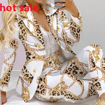 China Wholesale Anti-Wrinkle 2022 New Women's Suits For Long Sleeve Pant Sets Office Ladies Fashion Print Jacket 2 Pieces Fashion Women Blazer Fit for sale