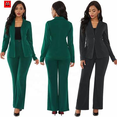 China Custom Lady Green Business Work LOGO Casual Woman Blazer Jacket Hot Spring Sale Anti-wrinkle 2022 Two Piece Suit Sets With Pants for sale