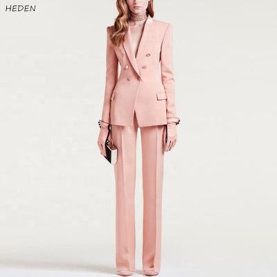 China 2022 Hot Sale LOGO Customize Casual Slim Anti-wrinkle Blazer Coat Lady Pink Business Formal Two Piece Suit Sets For Women for sale