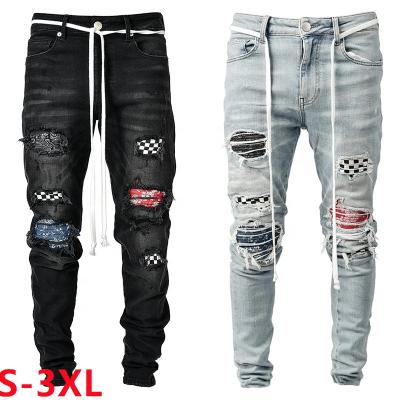 China 2022 viable new style custom fashion casual mens jeans for street wear ripped hole men breathable patchwork slim denim pants for sale