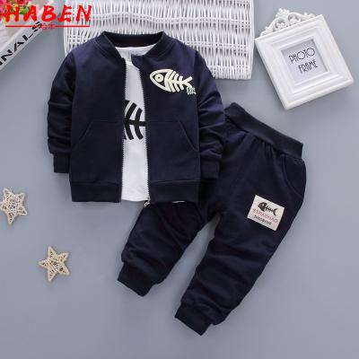 China 2022 Customs New Fashion Handsome Boy Suit Spring And Autumn Baby Fishbone Print Sport Casual Three-piece Set For Kids for sale