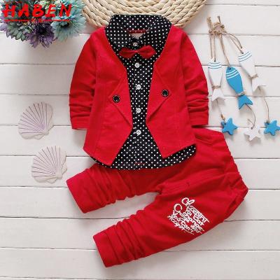 China 2022 New Baby Boy Casual Gentleman Set Children Dot Bowknot Spring Autumn Coat And Pants Two Piece Suit For Kids for sale