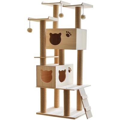 China Cat Tree Condo Wooden Sustainable with Natural Sisal Rope Striping Pole Activity Tower for Cats Kittens Activity Tower Pet Play House Fur for sale