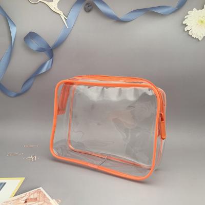 China Fashion Factory Made Transparent Logo PVC Custom Cosmetic Bag Women Travel Clear Organizer Wash Pouch for sale