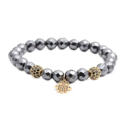 China TRENDY Fashion Stainless Feel Beaded Bracelet Health Care Hematite Stretch Bead CZ Eye Palm Bracelet For Friend Men Jewelry Accessories for sale