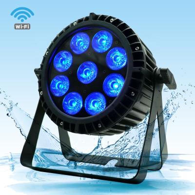 China Home party led battery par light 9x18W waterproof flat LED par light rgbwauv 6in1 battery power par can for sale