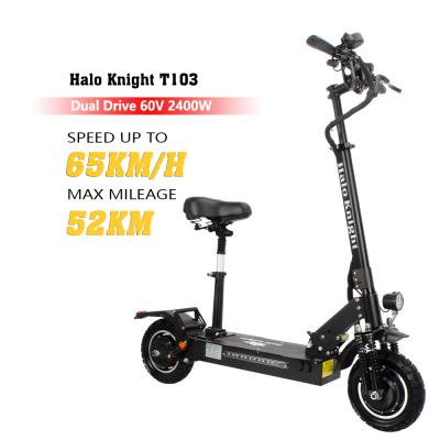 China 10inch Unisex Electric Scooter Off Road Led Electric Scooter 35KG Lightweight Smart Adult 60V 2400W Double Drive for sale