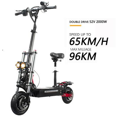 China Low Price Unisex Electric Scooter 10inch Two Wheeler Electric Scooter 2000W Motorcycles 52V Folding Electric Scooter For Adults for sale