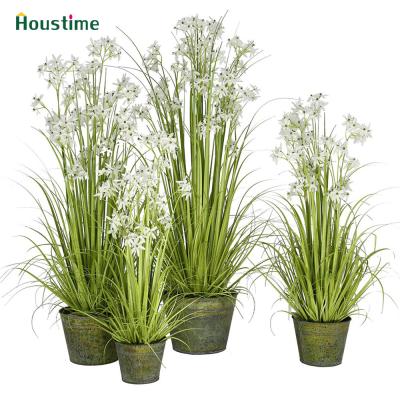 China Natural Fake Evergreen Plants Touch Allium Artificial Grass With Metal Pot For Decoration for sale